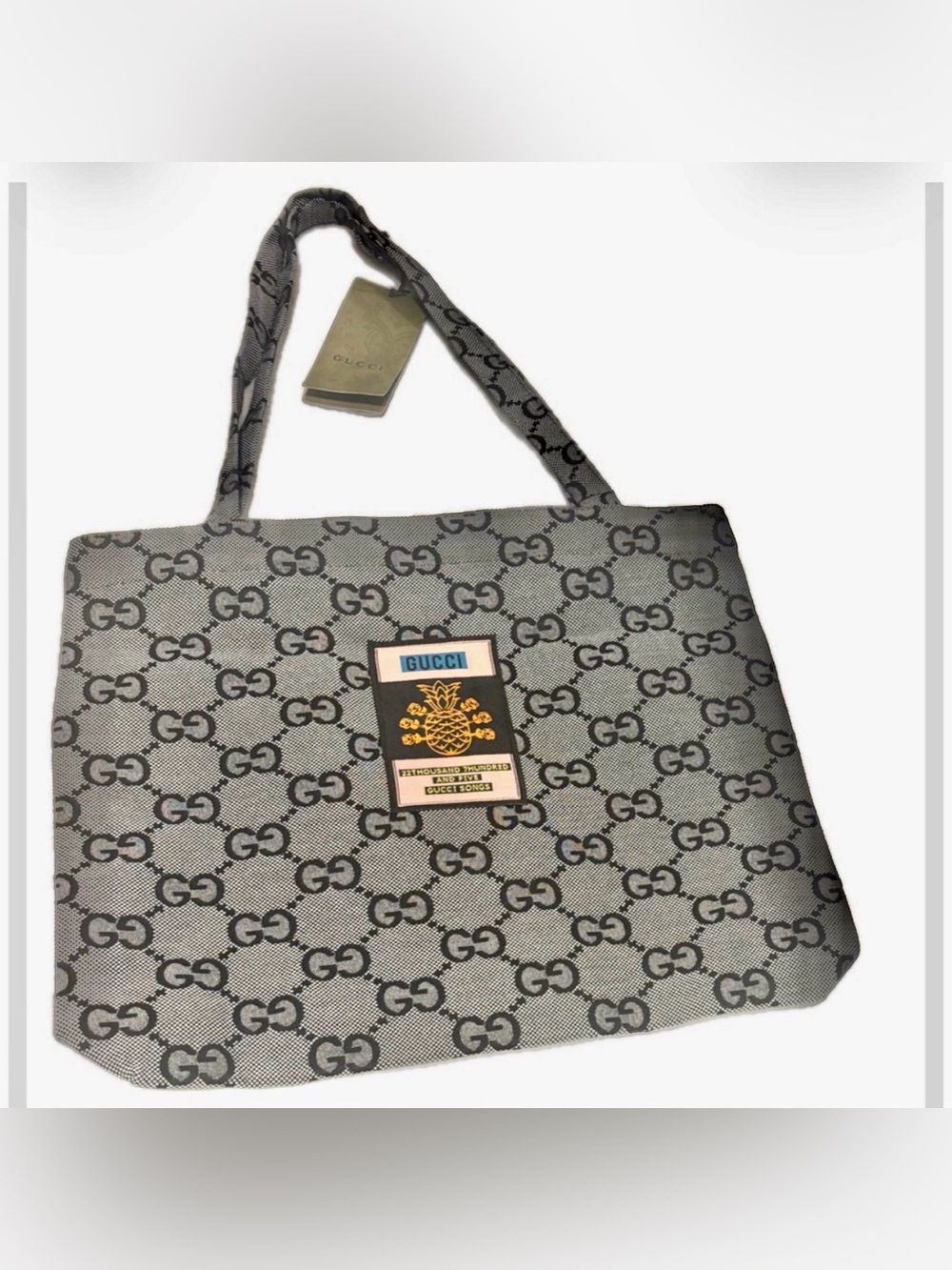 Gucci Beauty Gray & Black GG Monogram with Pineapple Patch Canvas Tote GWP NWT